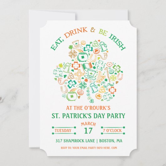 Colorful Shamrock St. Patrick's Day Invitation Kaart (Voorkant)