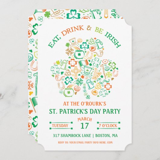 Colorful Shamrock St. Patrick's Day Invitation Kaart (Voorkant / Achterkant)