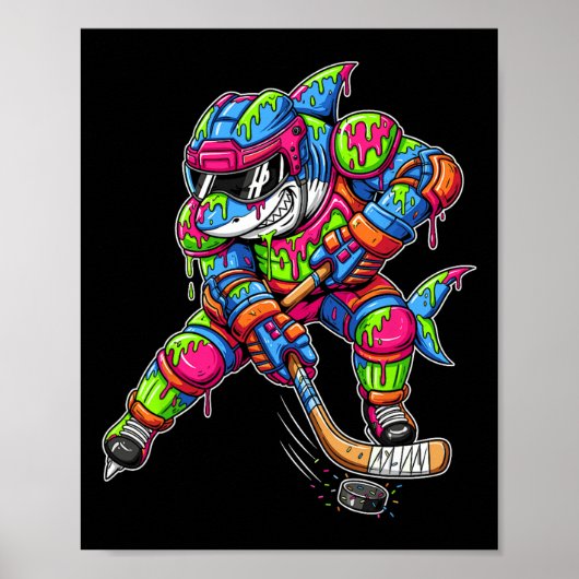 Colorful Shark Hockey Ice Cream Drip Player  Poster (Voorkant)