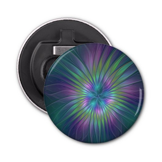 Colorful Shiny Fantasy Flower Abstract Fractal Art Button Flesopener (Voorkant)
