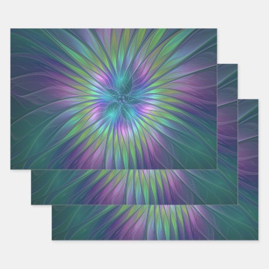 Colorful Shiny Fantasy Flower Abstract Fractal Art Inpakpapier Vel (Set)