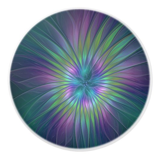 Colorful Shiny Fantasy Flower Abstract Fractal Art Keramische Knop (Voorkant)