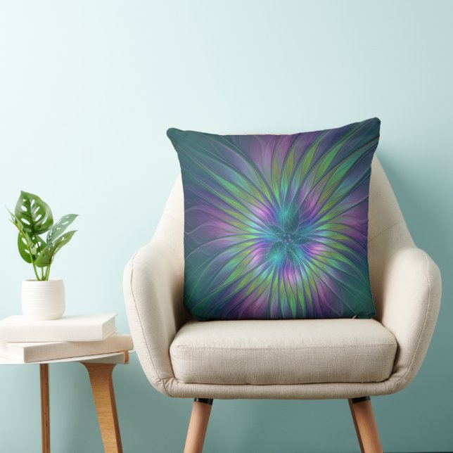 Colorful Shiny Fantasy Flower Abstract Fractal Art Kussen (Stoel)