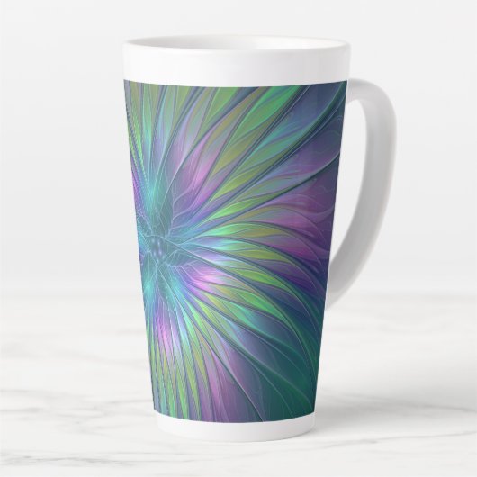 Colorful Shiny Fantasy Flower Abstract Fractal Art Latte Mok (Rechterhoek)