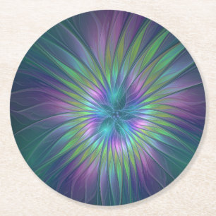 Colorful Shiny Fantasy Flower Abstract Fractal Art Ronde Kartonnen Onderzetter