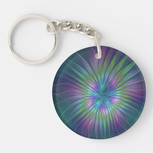 Colorful Shiny Fantasy Flower Abstract Fractal Art Sleutelhanger (Voorkant)