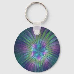 Colorful Shiny Fantasy Flower Abstract Fractal Art Sleutelhanger