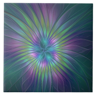 Colorful Shiny Fantasy Flower Abstract Fractal Art Tegeltje