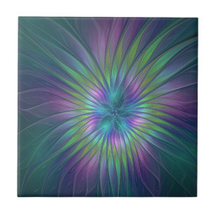 Colorful Shiny Fantasy Flower Abstract Fractal Art Tegeltje