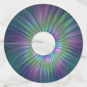Colorful Shiny Fantasy Flower Abstract Fractal Art Wijnglaslabel