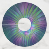 Colorful Shiny Fantasy Flower Abstract Fractal Art Wijnglaslabel (Achterkant)