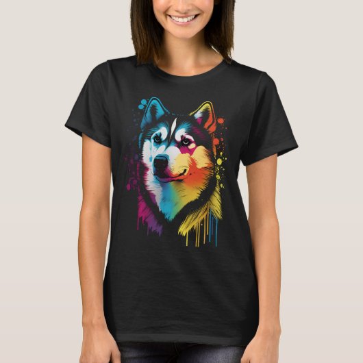 Colorful Siberian Husky Dog Art T-shirt (Voorkant)