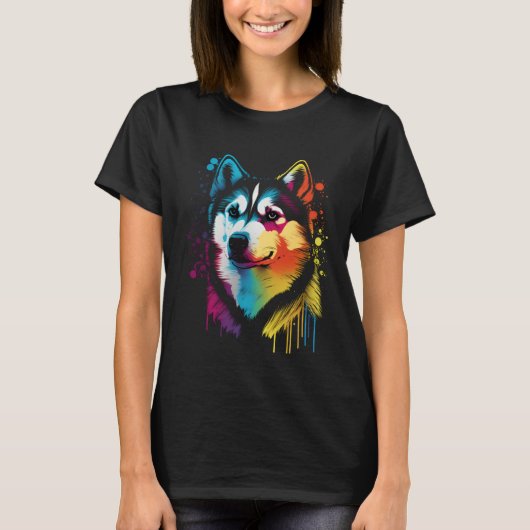 Colorful Siberian Husky Face Painting  Animals Dog T-shirt (Voorkant)