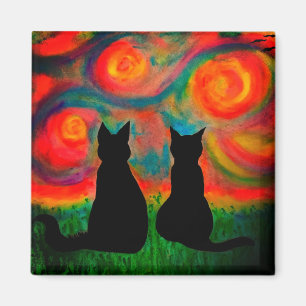 Colorful Silhouette Cat Magnet