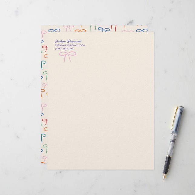 Colorful Simple Bows Personal Stationery Briefhoofd (Voorkant / Achterkant in situ)