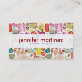 Colorful Simple Hand Drawn Retro Flowers Patroon 4 Visitekaartje