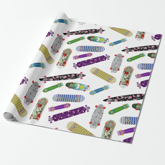 Colorful Skateboard Patroon Cadeaupapier (Uitgerold)
