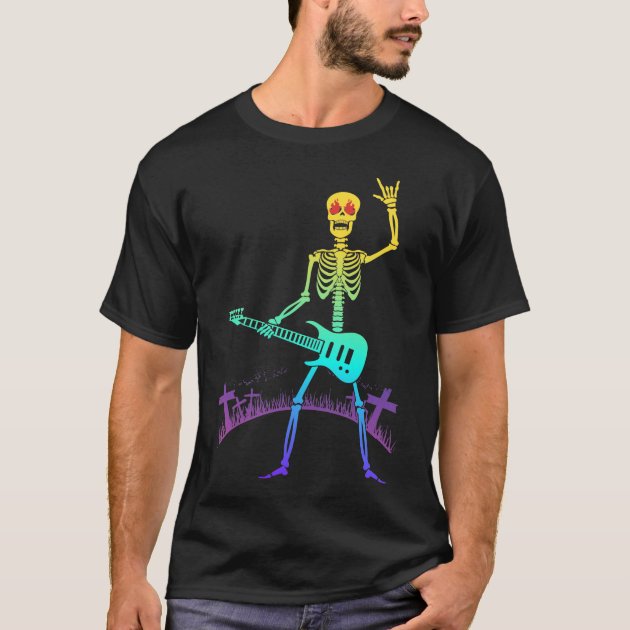 Colorful Skeleton die gitaar speelt T 