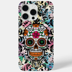 Colorful Skull & Black Swirls iPhone 15 Pro Max Hoesje