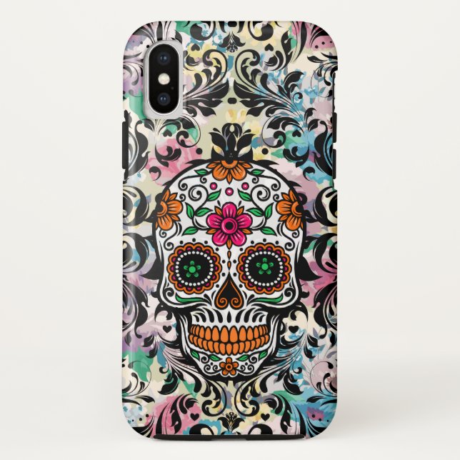 Colorful Skull & Black Swirls Case-Mate iPhone Hoesje (Achterkant)