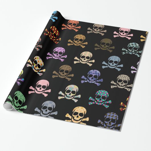 Colorful Skull & Crossbones Cadeaupapier (Uitgerold)
