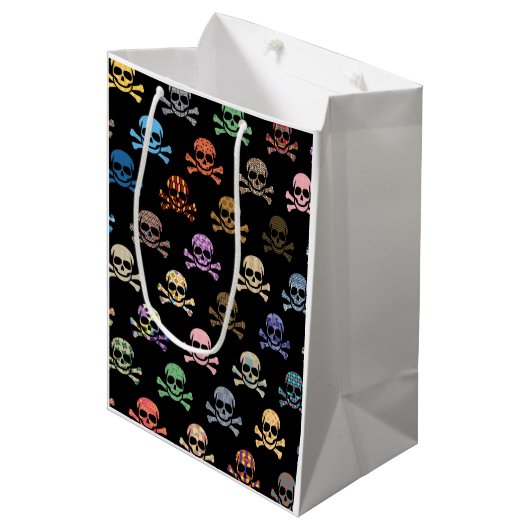 Colorful Skull & Crossbones Medium Cadeauzakje (Voorkant Gekanteld)