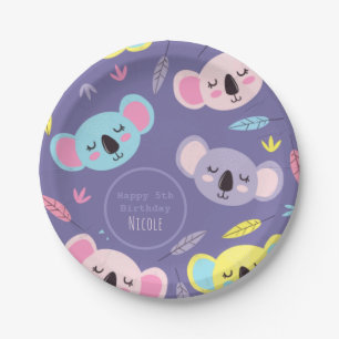 Colorful Slaping Koala Pattern 5e Kinderen van zat Papieren Bordje