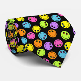 Colorful Smiling Emoji Faces op zwarte dubbelzijdi Stropdas