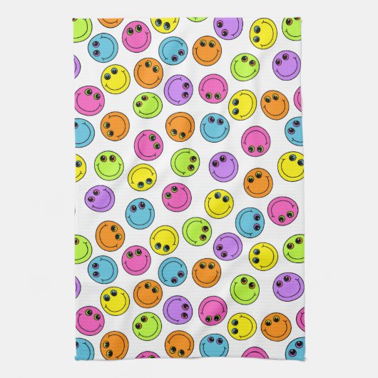 Colorful Smiling Emoji Faces Theedoek (Verticaal)