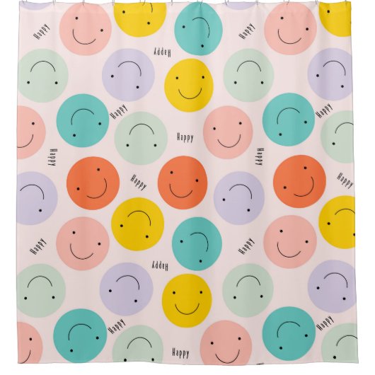 Colorful Smilling Happy Face Pattern Douchegordijn (Voorkant)