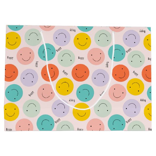 Colorful Smilling Happy Face Pattern Groot Cadeauzakje (Achterkant)