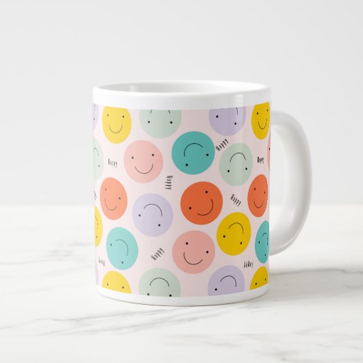 Colorful Smilling Happy Face Pattern Grote Koffiekop (Voorkant rechts)
