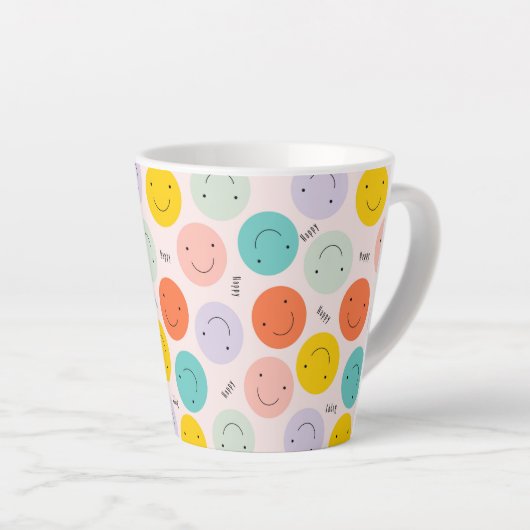 Colorful Smilling Happy Face Pattern Latte Mok (Rechterhoek)