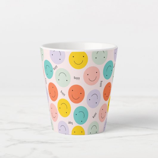 Colorful Smilling Happy Face Pattern Latte Mok (Voorkant)