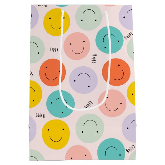 Colorful Smilling Happy Face Pattern Medium Cadeauzakje (Achterkant)