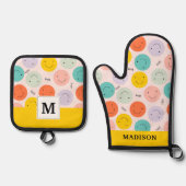 Colorful Smilling Happy Face Pattern Ovenwant & Pannenlap Set (Voorkant)