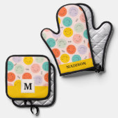 Colorful Smilling Happy Face Pattern Ovenwant & Pannenlap Set (Voorkant / Achterkant)