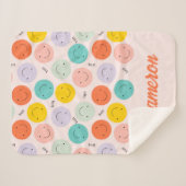 Colorful Smilling Happy Face Pattern Sherpa Deken (Voorkant (horizontaal))