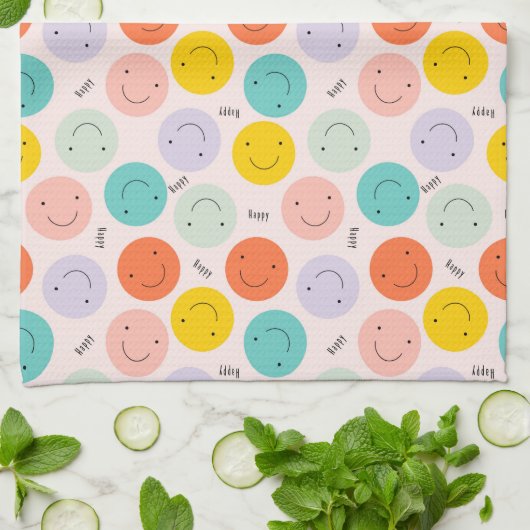 Colorful Smilling Happy Face Pattern Theedoek (Gevouwen)