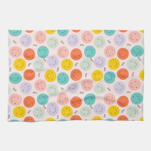 Colorful Smilling Happy Face Pattern Theedoek (Horizontaal)