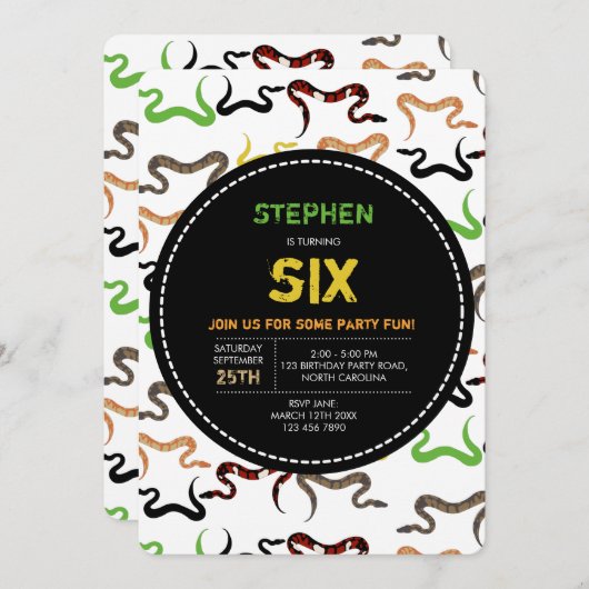 Colorful Snakes Python Reptile Birthday Party Kaart (Voorkant / Achterkant)