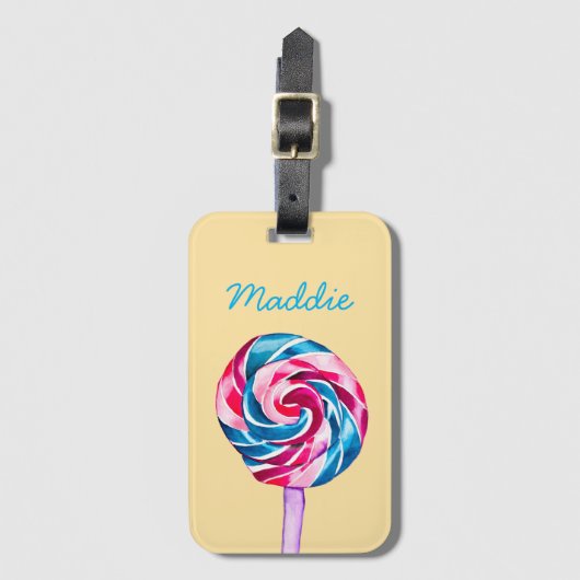 Colorful snoep lolly waterverf art. bagagelabel (Voorkant (verticaal))