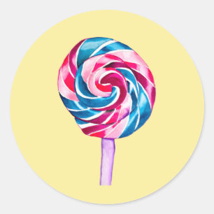 Colorful snoep lolly waterverf art. ronde sticker