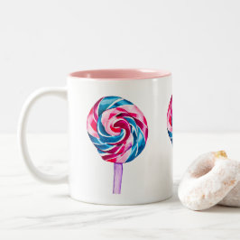 Colorful snoep lolly waterverf art. tweekleurige koffiemok
