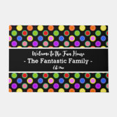Colorful Snoep Polka Dots on Black Personalized Deurmat (Voorkant)
