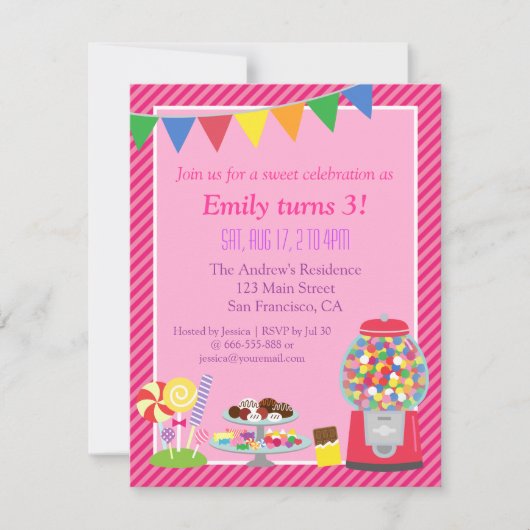 Colorful Snoep Thmed Birthday Party Invitation Kaart (Voorkant)