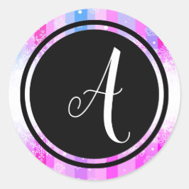 Colorful Snow Monogram Black Circle-Circle Sticker