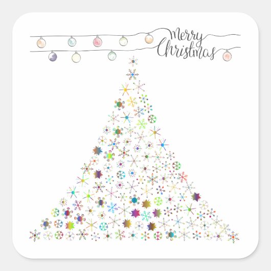 Colorful Snowflake Merry kerstboom Vierkante Sticker (Voorkant)