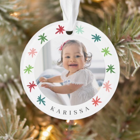 Colorful Snowflakes Baby's eerste kerstfoto Ornament (Boom)