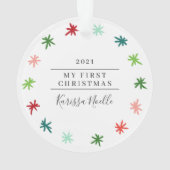 Colorful Snowflakes Baby's eerste kerstfoto Ornament (achterkant)